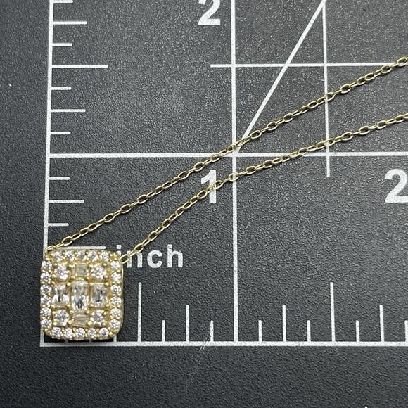 Sterling Silver Gold Vermeil Necklace CZ Sparkle Cluster Rectangle Pendant - Picture 6 of 9